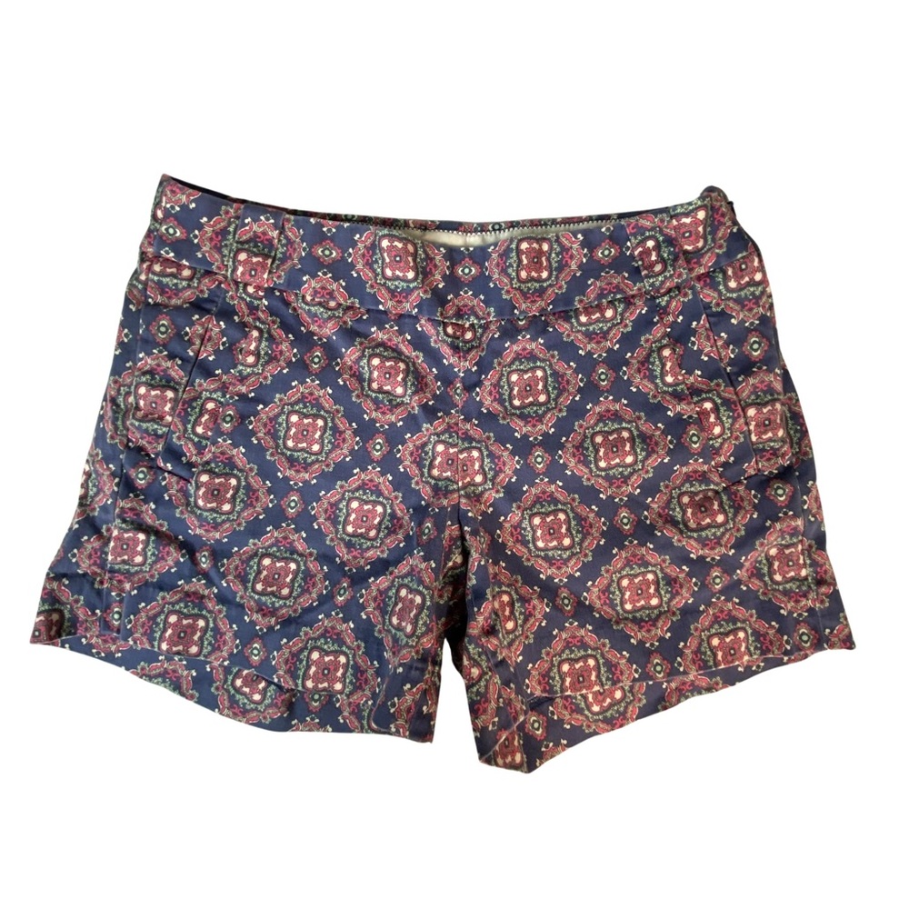J. Crew Women’s City Fit Shorts Geometric Print Blue Red White Side Zip Size 0